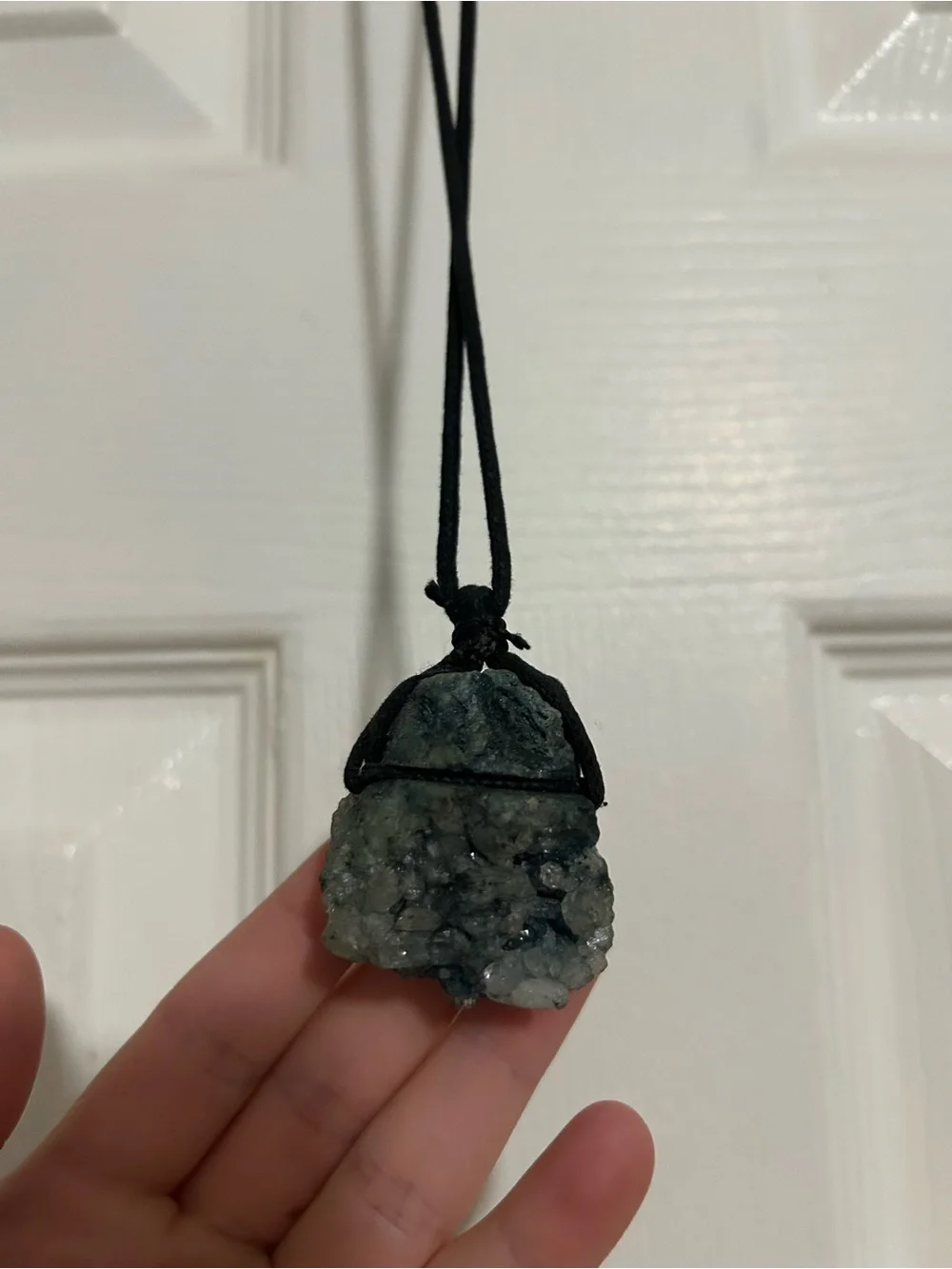 Handcrafted Blue Stone Pendant with Black Cord